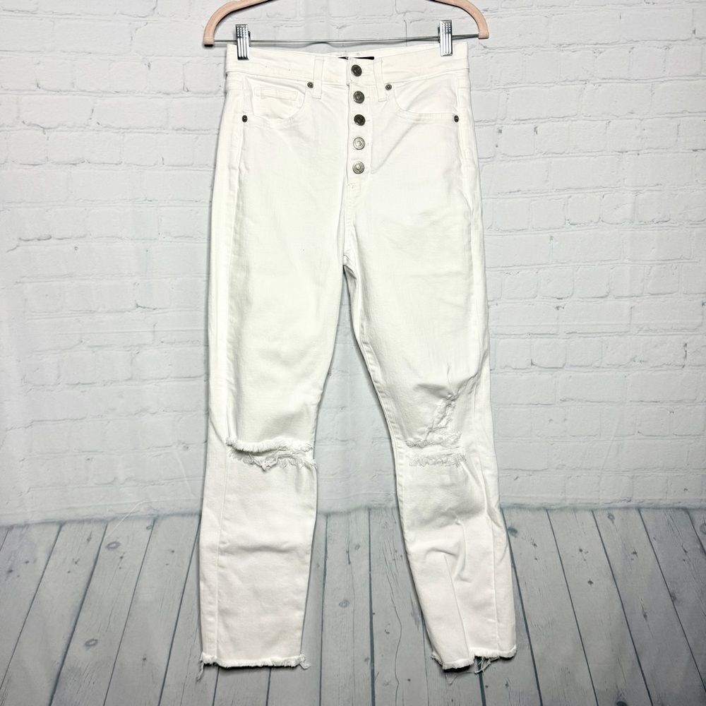 Veronica Beard “Ryleigh” White Distressed High Rise Straight Jeans Size 28